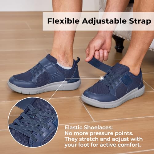 Image of FitVille Wide Diabetic Walking Shoes for Men, Lightweight Non-Slip Breathable Casual Shoes for Swollen Feet for Standing All Day