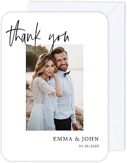Andaz Press Personalized 5x7-Inch Photo Thank You Cards with Envelopes, Wedding Thank You Card with Message, Custom Photo, Name, and Date, Wedding Thank You Notes, Thanks, Modern Wedding, 24-Pack