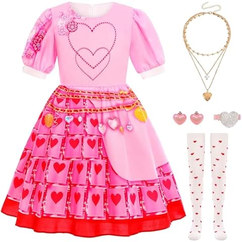 IBQ 5Pcs Girls Halloween Costume for Kids Pink Hearts Princess Dress Cosplay Birthday Movie Outfits with Necklace Earrings Hairpin Socks BQ044XXL Cover