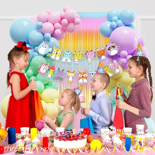 Image of Rozi Decoration Cat & Rainbow Theme Birthday Combo Kit | 32-Piece Set with Cat Banner, Foil Curtain Backdrop & Pastel Balloons | Kids Birthday Decorations