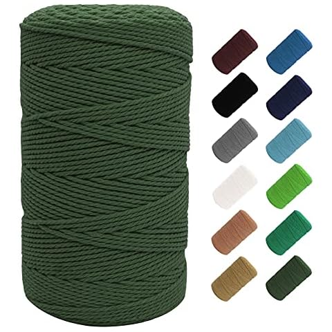 SUNTQ Macramé Cord (2mm x 327 Yard) Soft Unstained 3-Strand Twisted Cotton Rope for Handmade Plant Hanger, Wall Hanging Craft Making, Crafts, Knitting, Decorative Projects Cotton String, Olive Green Cover