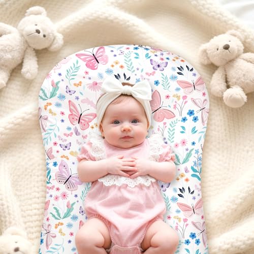 Image of Baby Lounger Cover Grils Boys, Soft and Comfortable Newborn Lounger Cover, Breathable and Stretchy Infant Nest Slipcover, Compatible with Snuggle Me Newborn Lounger, Cover Only (Butterfly)
