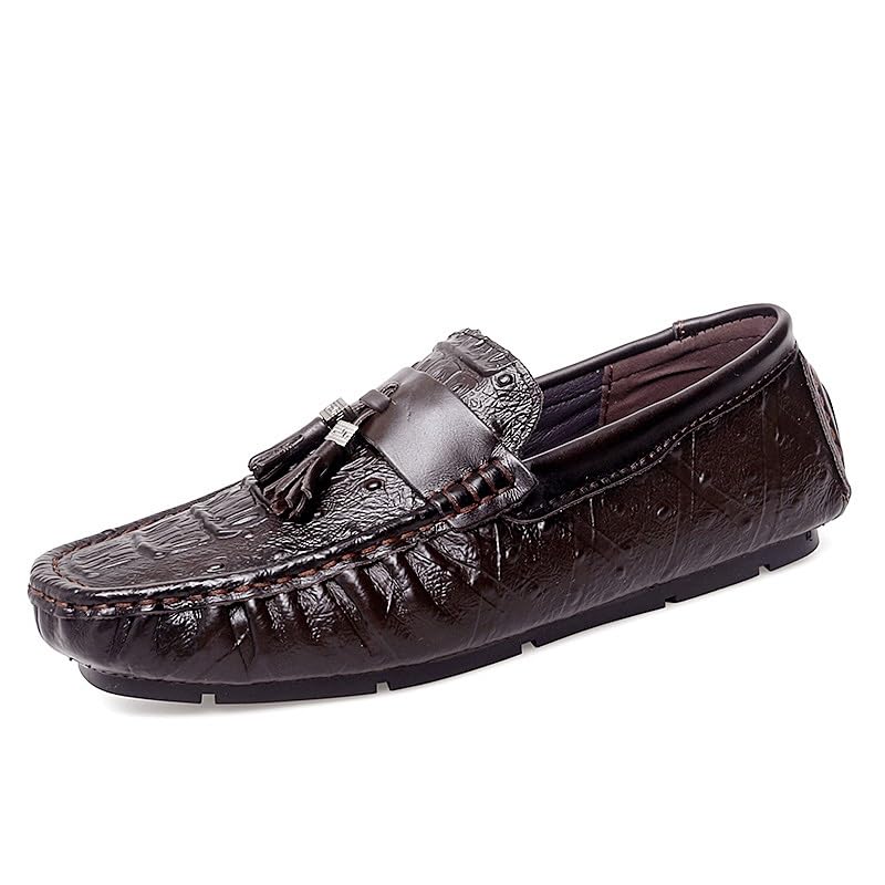 Loafers for Men Round Toe Crocodile Print with Tassel Driving Loafers Flexible Slip Resistant Lightweight Wedding Slip-on