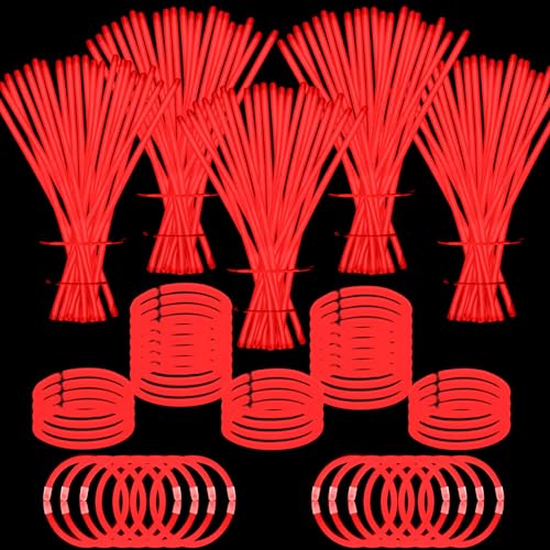 YOFOBU 500 PCS Red Glow Sticks Bracelets Necklaces Bulk 8 Glowsticks with Connectors Glow in The Dark Party Supplies Light Up Neon Party Favor for Chirstmas NewYear Valentines Day Wedding Birthday