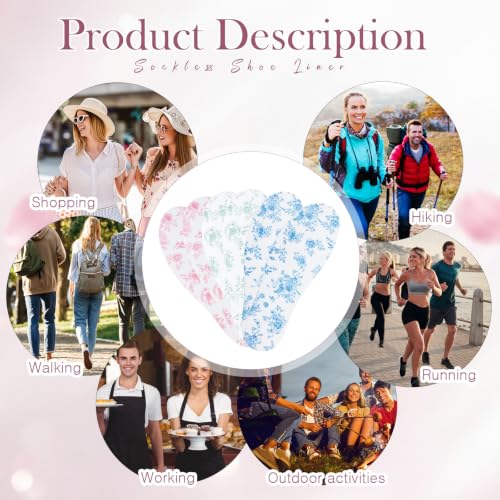 Image of 3 Pairs No Show Socks Sockless Shoe Liner Washable Barefoot Shoe Insoles No Slipping Inserts (Floral Style)