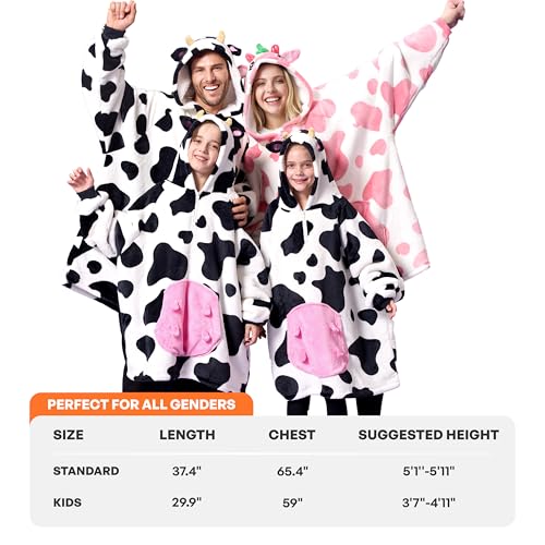 Image of Giggling Getup Wearable Blanket Hoodie for Women and Men Sherpa Fleece Hooded Blanket Sweatshirt Warm Cozy Sherpa Wearable Throw Oversized Hoodie with Giant Pocket & Sleeves for Adult Strawberry Cow