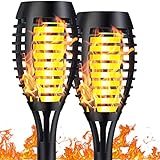 2 Stück Solar Fackel Garten Solar Flammenlicht mit wasserdicht IP65 Gartenleuchten Solarleuchte Automatische Solar Fackel Solarlampen mit Realistischen Flammen für Außen