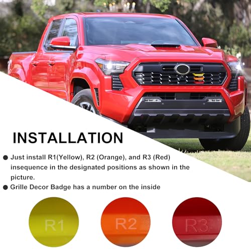 Image of Upgrade Grille Decor Badge Emblem Compatible with 2024 2025 2026 Toyota Tacoma Accessories TRD Off-Road /PreRunner /Sport Tri-Color Front Grille Insert Trims (Yellow /Orange /Red)