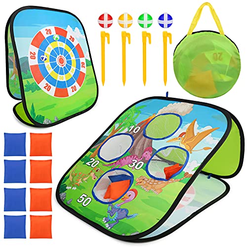 Bean Bag Toss Game for Kids Age 3-8 Years Old, Collapsible Double-Sided Toddler Kids Outdoor Toys, Dinosaur Cornhole Game Set for Outside Indoor Backyard Christmas, with 10 Beanbags & 6 Sticky Balls Bean Bag Toss Game for Kids Age 3-8 Years Old, Collapsible Double-Sided Toddler Kids Outdoor Toys, Dinosaur Cornhole Game Set for Outside Indoor Backyard Christmas, with 10 Beanbags & 6 Sticky Balls