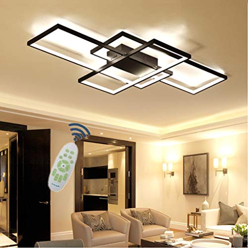 WJLL LED Dimmable Plafonnier Salon Lampe avec Télécommande Moderne Lampe De Plafond Lustre Creative Métal Acrylique Design Plafond Lampe Éclairage Chambre Décor Lampe,Noir,90cm Cover