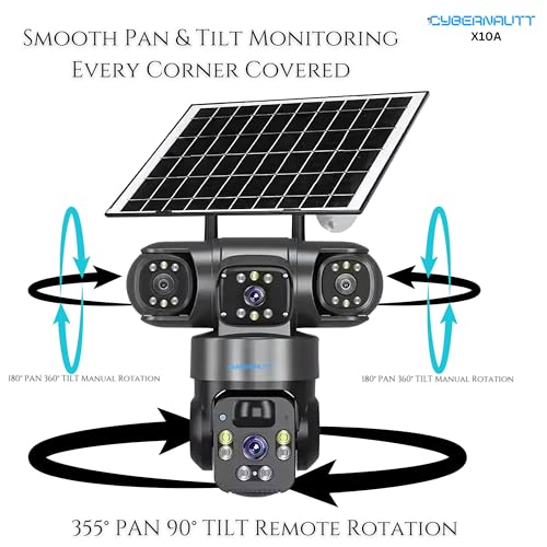 Image of XUGA - Cybernautt X10A 12MP 3 Lens PTZ DUAL Solar 4G Sim Wireless Outdoor CCTV Camera with Three Side View | 360 | Night Vision | Siren Alarm | Outdoor | Waterproof | 2 Way Audio | Use Air-tel 4G Sim