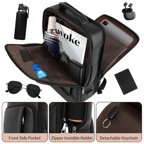 Full Grain Genuine Leather Backpack for Men Multi-Functional 15.6" Laptop Backpack with USB Charging, Black Convertible Business Travel Backpack Work Rucksack Daypack3