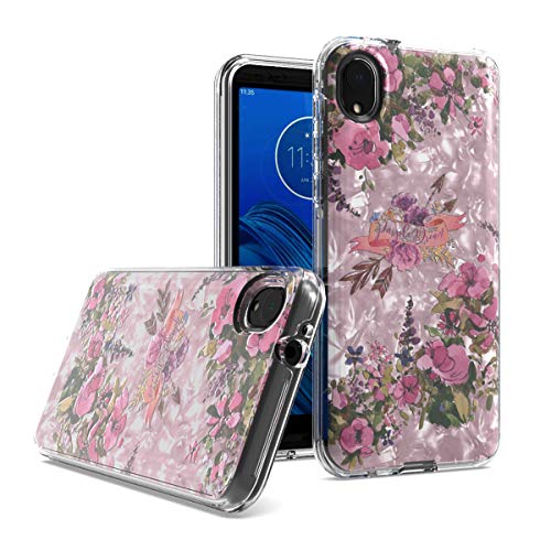 for Motorola Moto E6 XT2005 (2019), Moto E 6th Gen. - Slim Image TPU Hybrid Clear Phone Case - AC5 Garden/Pink