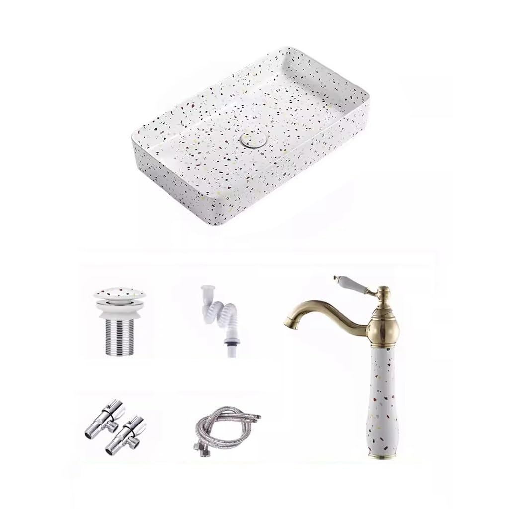 OLSKFUH Bathroom Vanity Nordic Countertop Basin Ceramic Terrazzo Washbasin Square Bathroom Washbasin Balcony Home Personality Basin Bathroom Sink,B
