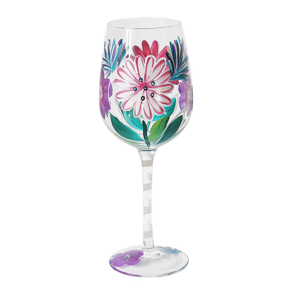 Lesser & Pavey Lynsey Johnstone Pink Gerberas Wine Glass for Home, Kitchen, Restaurant & Parties | Lovely Wine Glassware for Drinks | Beautiful Gift for Women, Men, Wedding & Christmas