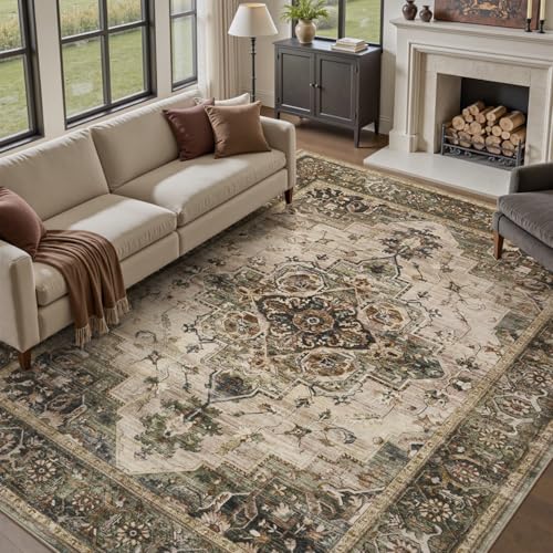 PADOOR 8x10 Area Rug - Vintage Green, Non-Slip