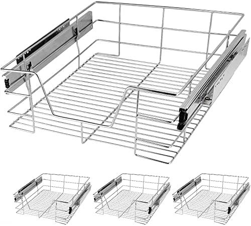 Deuba Kitchen Drawer 30 40 50 60 cm / 12 16 20 24 IN Chrome-Plated 25kg Loadable Basket Pull-Out Household Telescopic Cabinet Organizer Storage Space Order