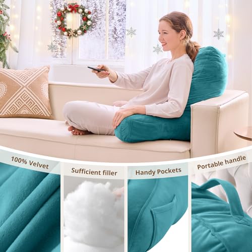 Image of Sasttie Reading Pillow for Bed, Back Pillow for Sitting Up, Teal Blue