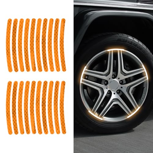Image of 20PCS Reflective Car Wheel Decorative Stripe Stickers, Reflective Car Decal, Anti-Scratch Reflective Rim Stickers, Night Safety Warning Car Stickers Universal for Vehicles Motorcycles (Orange)