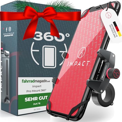 Impact® Pro Mount 360° - Handyhalterung Fahrrad [Smartphone KOMPATIBEL 4-7 Zoll] - Handyhalter Fahrrad - Handyhalterung für Fahrrad Lenker mit Kugelgelenk & Sicherheitsgummi - iPhone 14 15 Pro Max
