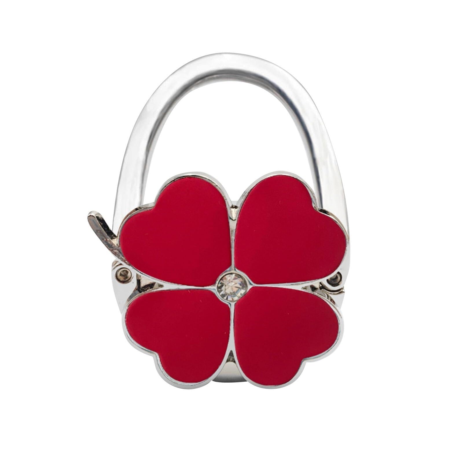 DUEXIOLY Bag Hooks for Table 1pc Four Leaf Clover Design Foldable Handbag Hanger Folding Purse Table Hook Holder for Office for Storage(Red)