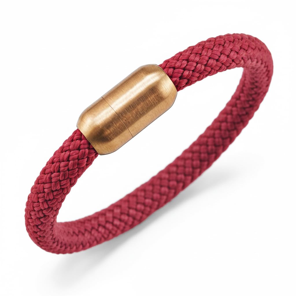 GIPFELWELLE Paracord Armband mit Sicherheits Magnetverschluss, Personalisierbar mit Gravur, Segeltau Armkette handgemacht, Damen Herren, Weinrot, Rose, 18 cm