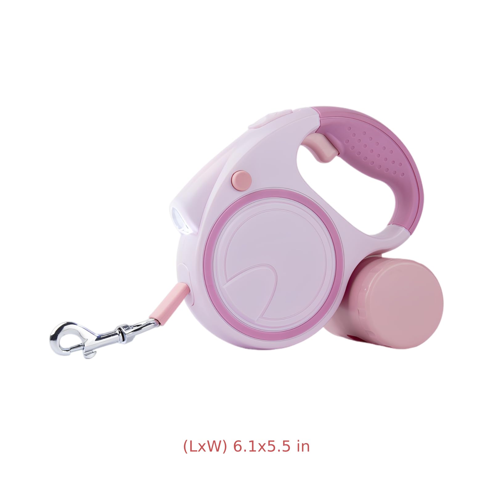 Rollleine Rosa, ausziehbare Hundeleine 16,4 ft/5 m, automatisch ausziehbar, mit LED-Licht und Beutelspender, rutschfeste Kontrolle per EIN-Knopf-Bremse, für Abendspaziergänge, ABS-Kunststoff