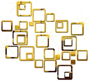 Wall1ders Dakshita Acrylic Square 3D Decorative Mirror Wall Sticker for Bedroom Latest Room Decor (Golden) - Pack of 30