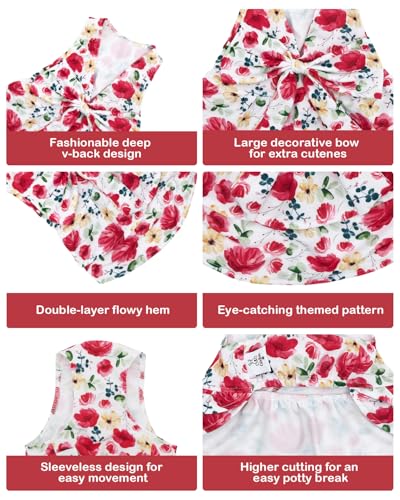 Image of CuteBone UPF50+ Dog Dresses for Small Dogs, Summer Sleeveless Deep V-Back Pet Dress with Big Bow, Breathable Swimwear Fabric, Cooling Stretchy Puppy Clothes for Outdoor Wedding Party Beach DV02M
