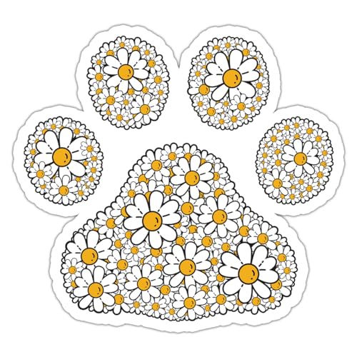 Image of Sunflower Paw Print Sticker 5 Inch Dog Lover Floral Paw Vinyl Decal Waterproof Pet Lover Sticker for Car Bumper Laptop Water Bottle Window