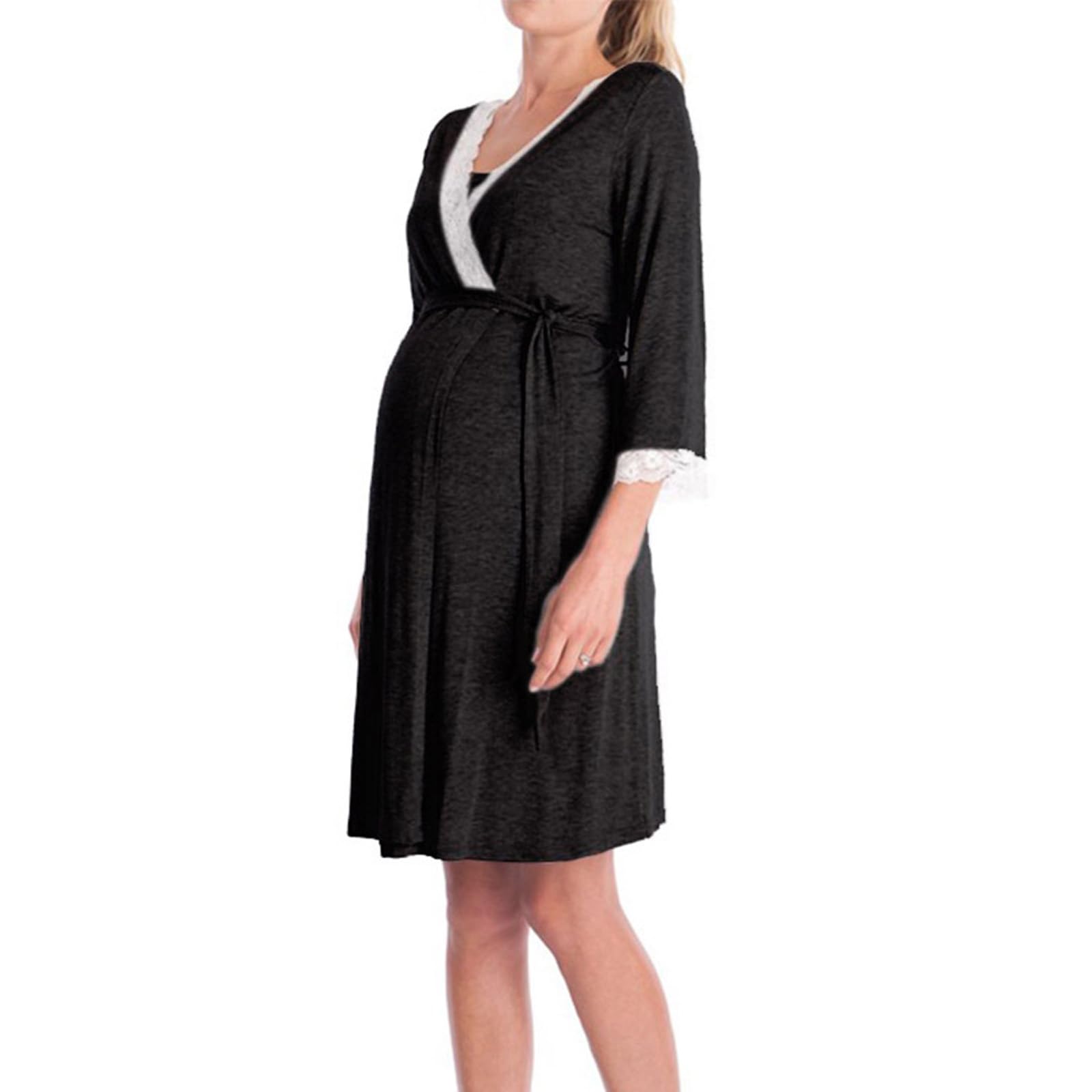 Camicia da notte premaman in cotone per donne incinte, regolabile, per allattamento, con abito da pigiama traspirante e vestiti con cintura