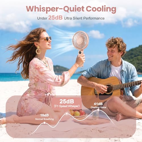 Image of Portable Handheld Fan, 10000mAh Rechargeable Personal Fan for 40H, 6-Inch Ultra Quiet Foldable Hand Fan, 5-Speed Gentle Airflow Battery Operated Fans for Travel Outdoor Lash Makeup Gifts for Women