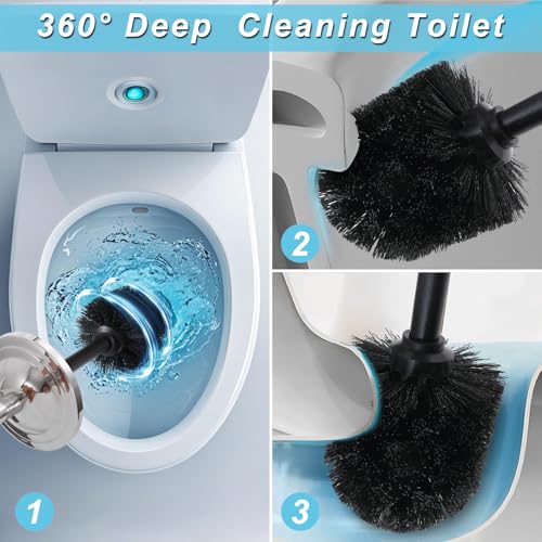 Image of Chrome Toilet Brush and Holder,Toilet Bowl Brush with Long Handle for Bathroom,Toilet Cleaner Brush-Space,Saving,Covered Brush,Durable, Deep,Cleaning,Splash Resistant (Chrome)