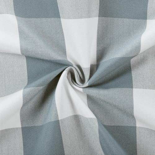 Image of TWOPAGES Pinch Pleat Cafe Curtains 30 Inch Long Buffalo Plaid Light Filtering Farmhouse Half Window Curtains for Bathroom (Light Blue Grid, 26W x 30L Inches, Set of 2)