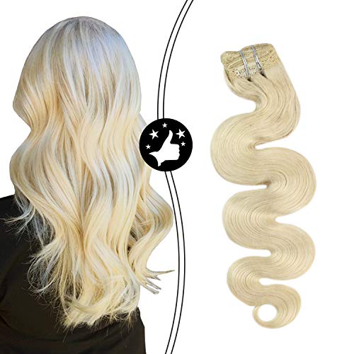 Moresoo 22 Inch Clip in Remy Hair Extensions Double Weft Clip in Hair Body Wave Color #60 Platinum Blonde Full Head Human Hair 7PCS 100G Remy Clip in Hair Extensions
