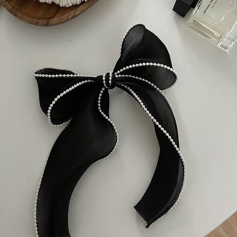 Pinza para cabello con moño negro de organza miniatura 4