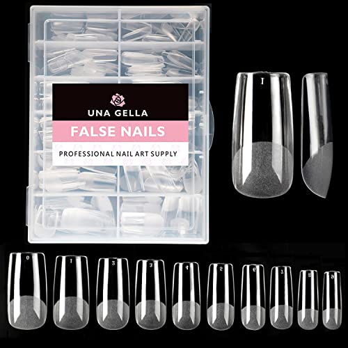 UNA GELLA Square Fake Nails 432pcs Square Press on Nails Pre-shape Short Square Nails Tips for Full Cover Acrylic Square Nails French False Nails For Nail Extension Nail Art, Home DIY Nail Salon 10 Sizes False Gelly Tips