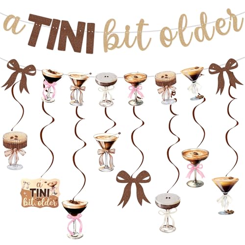 Bow A Tini Bit Older Banner Garland Espresso Martini Hanging Swirls Party Decorations Set for A Tini Bit Older Espresso Martini Birthday Party Dcor