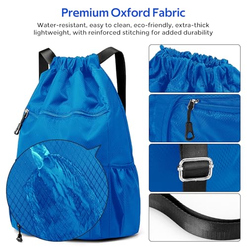 Image of Sports Drawstring Backpack Gym Sack with Shoe Compartment, Durable Oxford Fabric, Wet-Proof Pocket, Water-Resistant Cinch Bag for Men & Women, Foldable & Spacious Athletic Sackpack for Travel Fitness
