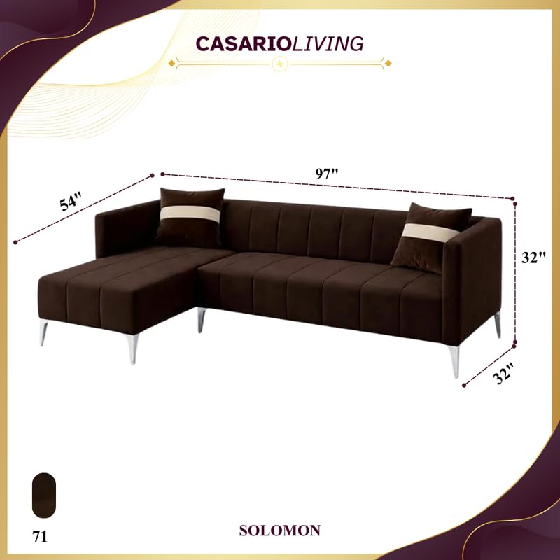 Image of Solomon Luxe Velvet-Suede Fabric 5 Seater LHS L Shape Sofa | Comfortable & Spacious Seating | Modern Sofa for Living Room - Dark Brown