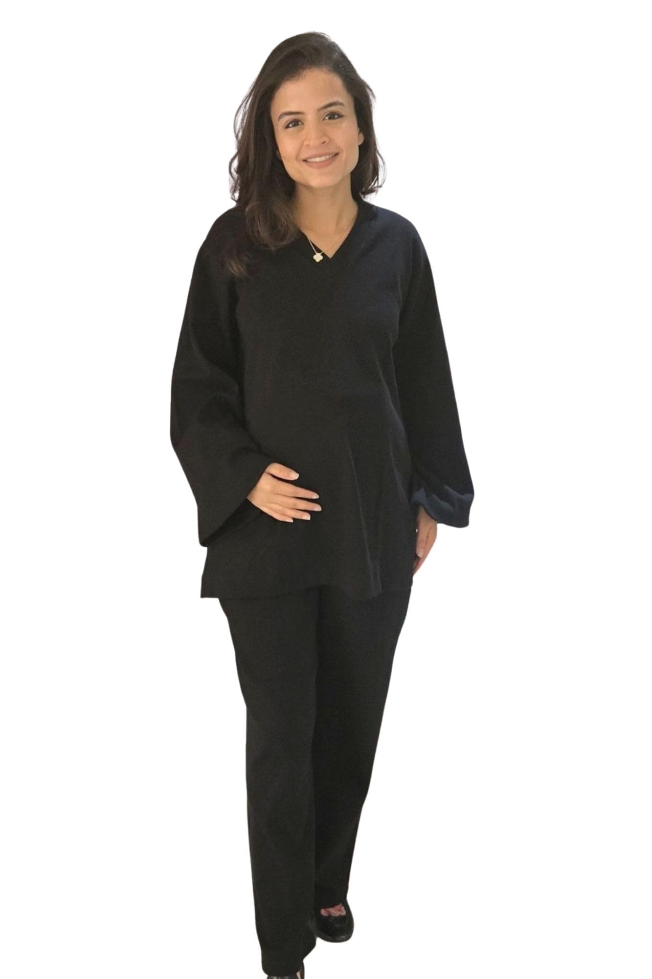Classic Black Ribbed Maternity Stretchable Coord Set (2 pc)-image-32