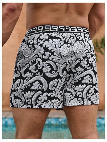 OYOANGLE Men's Boho Paisley Print Drawstring Waist Beach Shorts Summer Swim Trunks with Pocket2