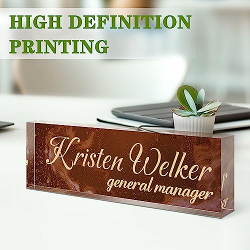 Image of Name Plate for Desk, Desk Name Plate Personalized, Office Decor for Women Men, Acrylic Desktop Accessories, Office Appreciation Gifts for Boss Social Workers Nurse Teacher Employee (Deep Red)