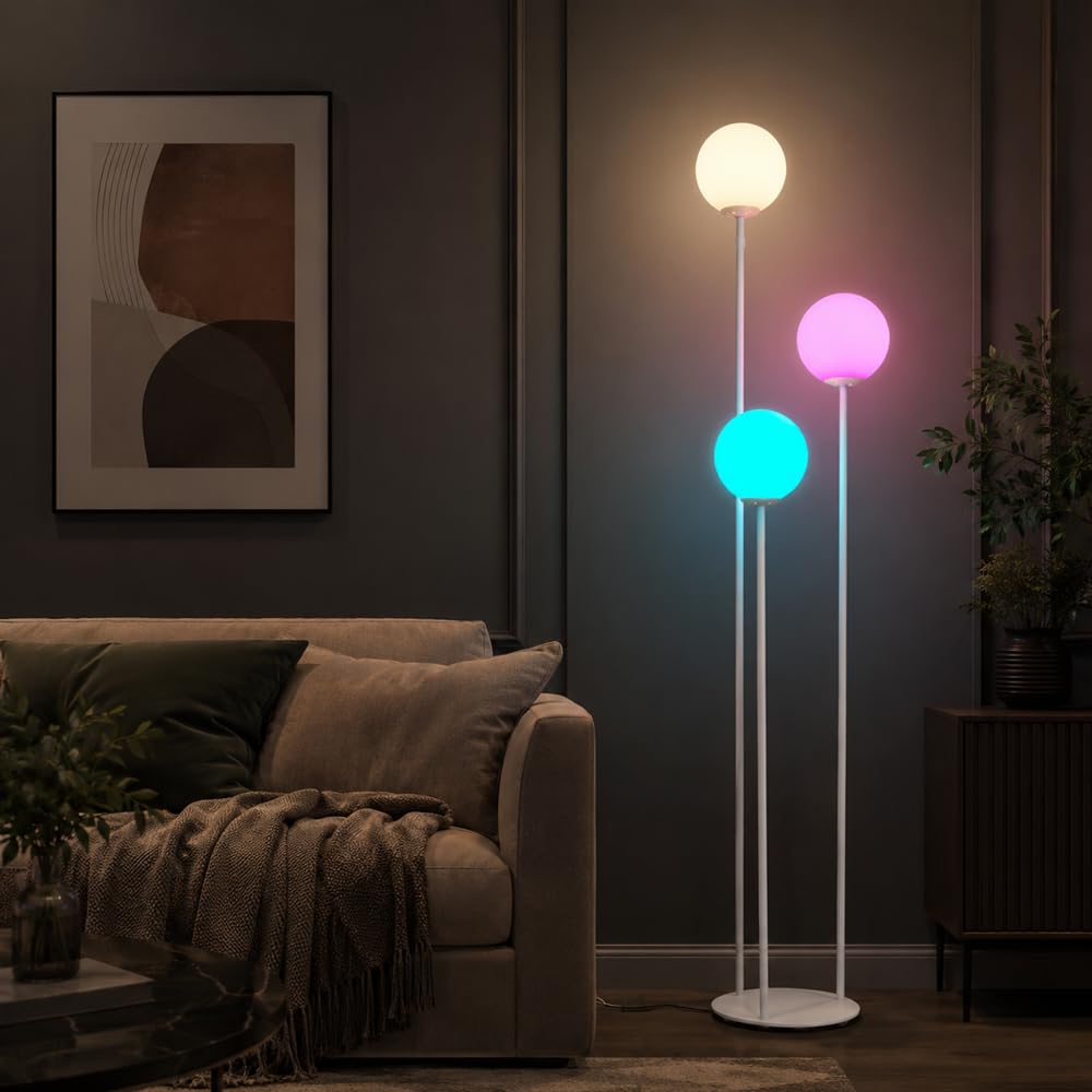 Wylolik Modern 3-Light Glass Floor Lamp, Globe Glass Colorful Standing Lamp