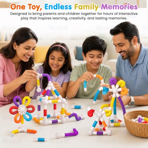 Image of Kidology 36Pcs Flexible Magnetic Balls & Suction Tubes Building Set for Kids Age 3+ Years | DIY STEM Mine World 3D Magnetic Bars Blocks | Brain Game Construction Toy for Boys & Girls | Birthday Gift