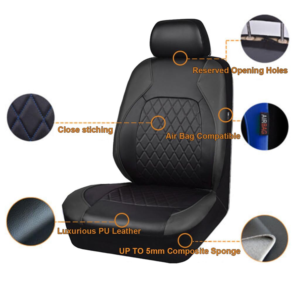 Autositzbezüge Set für I‑Pace F‑Pace E‑Pace F‑Type X-Type S-Type, Auto Sitzauflage PU Leder Vordersitze Sitzschoner Schonbezüge Komplettset Zubehör,Black- Full Set