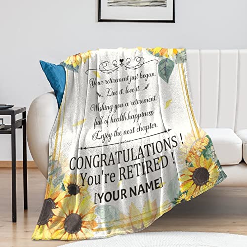 Custom Retirement Throw Blanket - Soft, Fuzzy & Warm - 40x50 Inches Flannel Blankets for Women - White Vintage Throws Farewell Gift for Coworker
