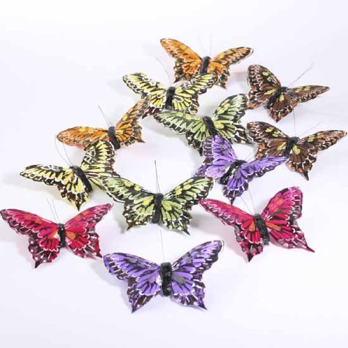 Factory Direct Craft Multicolored Feathered Monarch Butterflies - 12 Butterflies