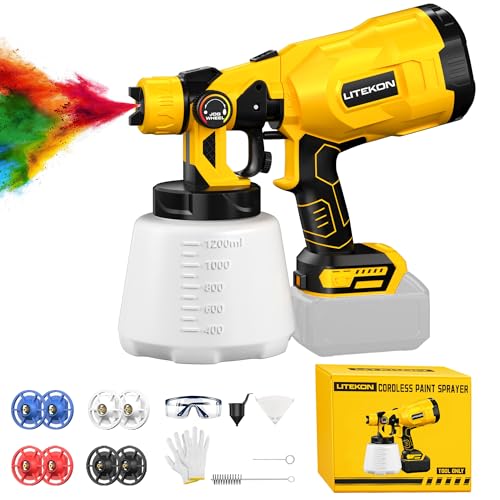 Cordless Paint Sprayer Compatible with 𝗗𝗘-𝗪𝗔𝗟𝗧 20V Max Battery, 1000W High Power...