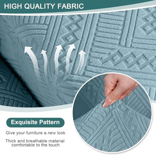 Image of Ruaozz Recliner Couch Covers 3 Pieces Sofa Recliner Covers with Pockets Stretch Reclining Slipcover Washable Furniture Protector with Elastic Bottom (3 Seater, Light Blue)